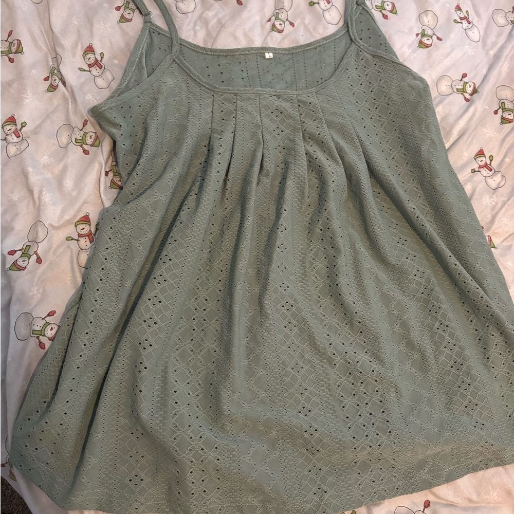 Women's Green Eyelet Top